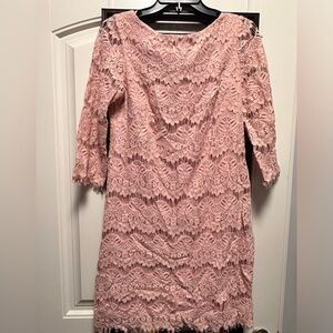 Pink Sheath Dress with 3/4 Sleeves and Scoop Neck